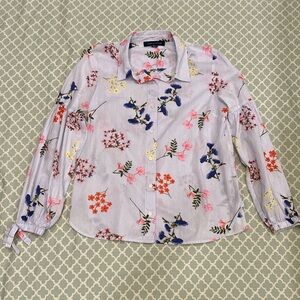 Tommy Hilfiger Stripe Floral Button Down Bow Cuff M